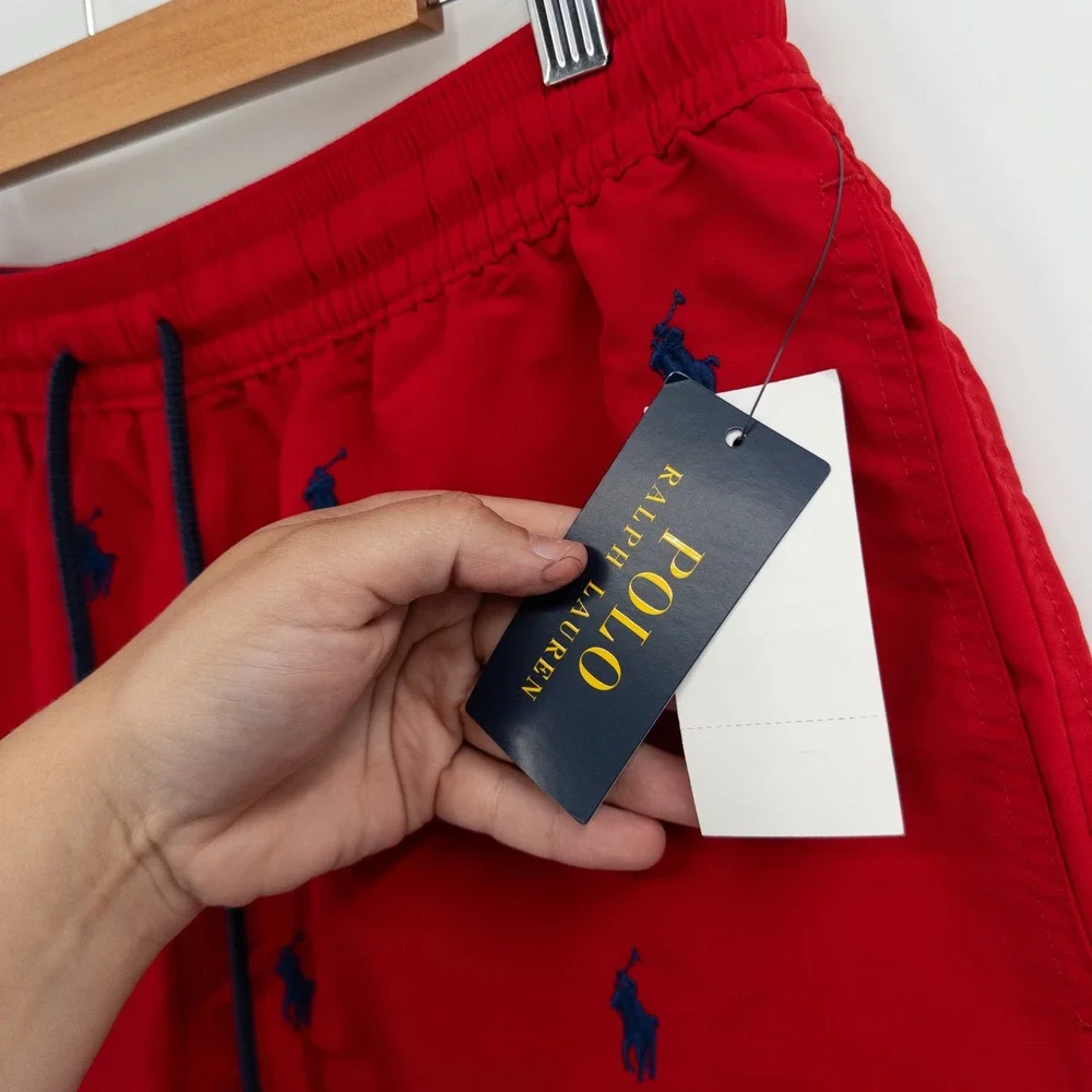 New Polo Ralph Lauren Swim Trunks Mens Large Red All Over Pony Preppy NWT